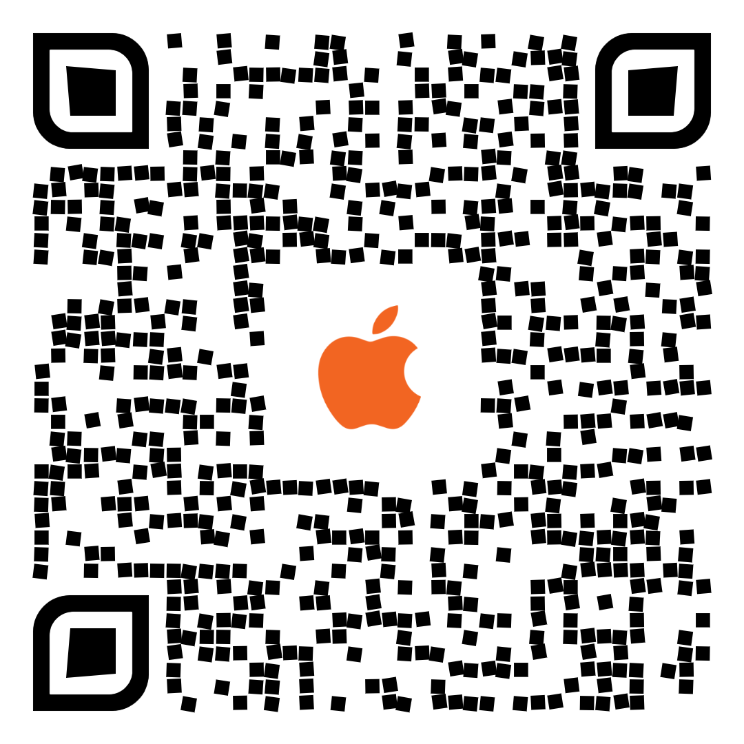 QR-code met het Apple-logo in het midden voor het downloaden van de Alef-app, een educatieve app om Arabische letters te leren voor kinderen van 4 tot 6 jaar.